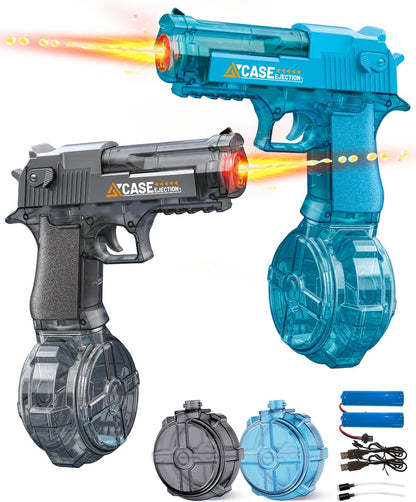 2-Pack Electric Water Guns with LED Lights & Rechargeable Batteries
