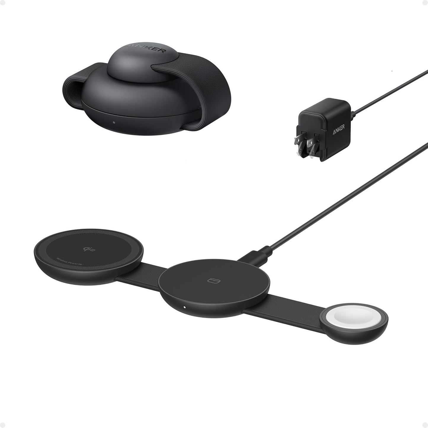 Anker MagSafe Compatible MagGo UFO 3-in-1, 15W Qi2 Certified, Foldable Travel Charging Pad, for iPhone 17/16/15/14, AirPods, Apple Watch