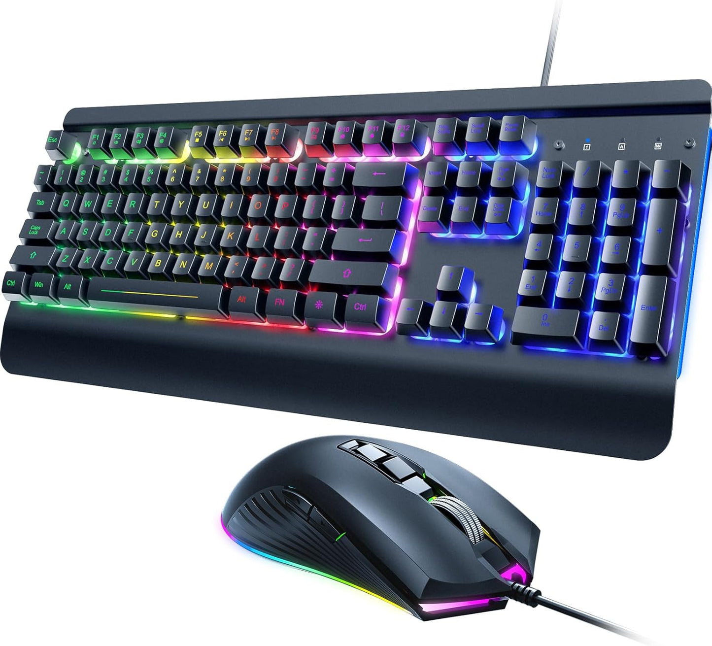 Gaming Keyboard and Mouse Combo, 104 Keys All-Metal Panel Light Up Silent Computer Keyboard, Wrist Rest, LED Backlit 4200 DPI Gaming Mouse, Wired Keyboard Mouse Set for PC MAC Xbox Gamer