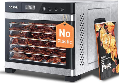 COSORI Food Dehydrator with Temperature Control, 6 Stainless Steel Trays, Rear-Mounted Fan, Silver