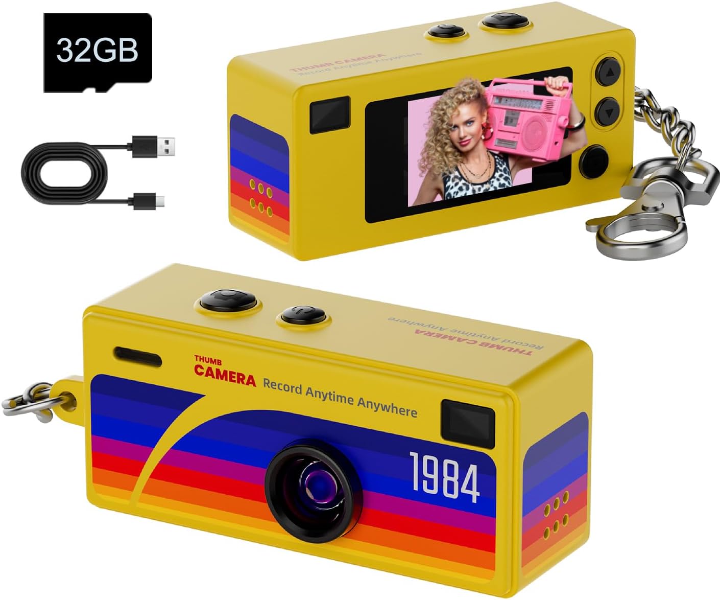 Mini Retro Digital Camera with 32GB SD Card, 1080P HD Keychain Camera - Orange