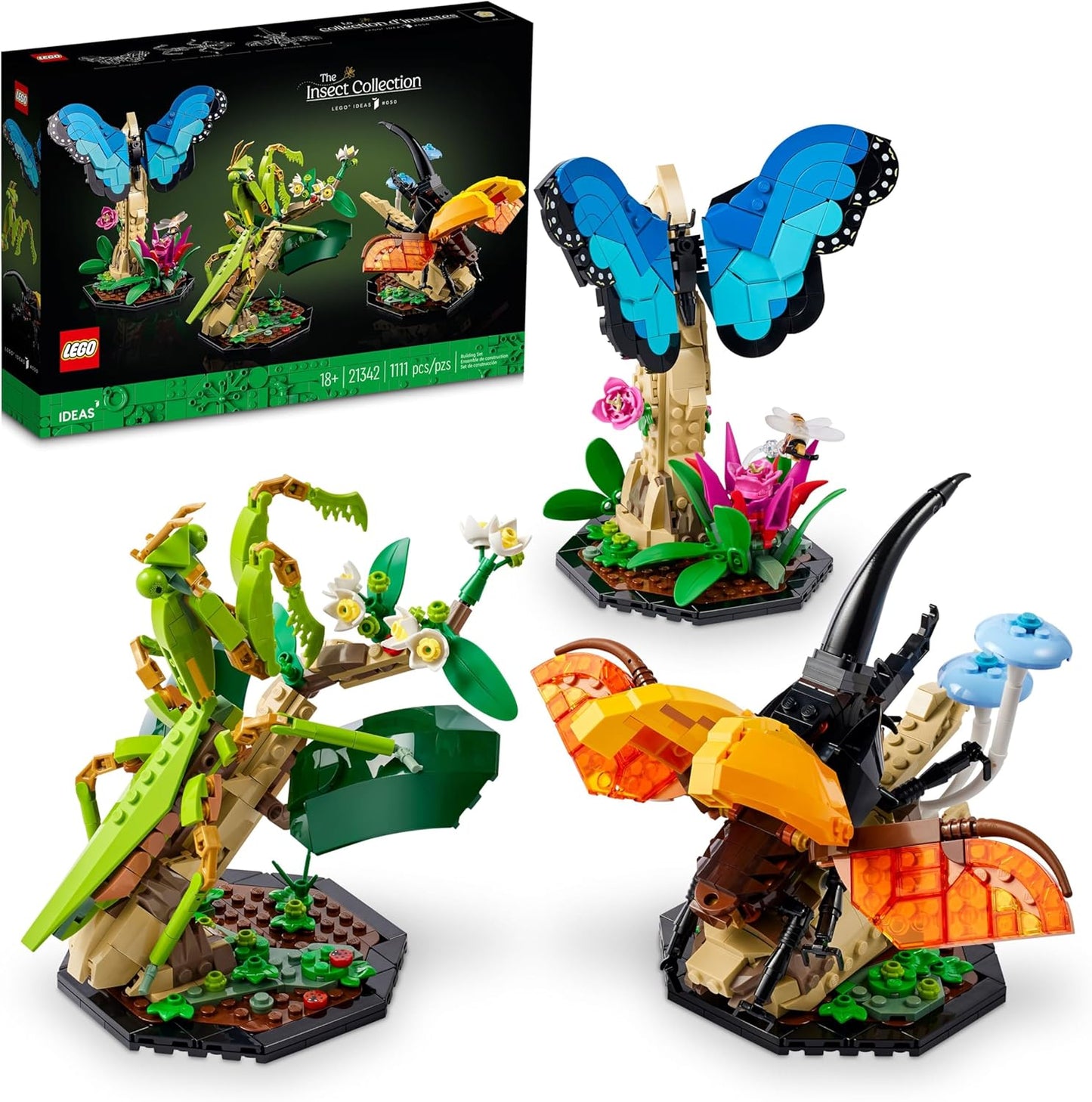 LEGO Ideas The Insect Collection, Fun Gift for Nature Lovers, with Life-Size Blue Morpho Butterfly, Hercules Beetle and Chinese Mantis Display Models, Bug Building Set and Nature Décor