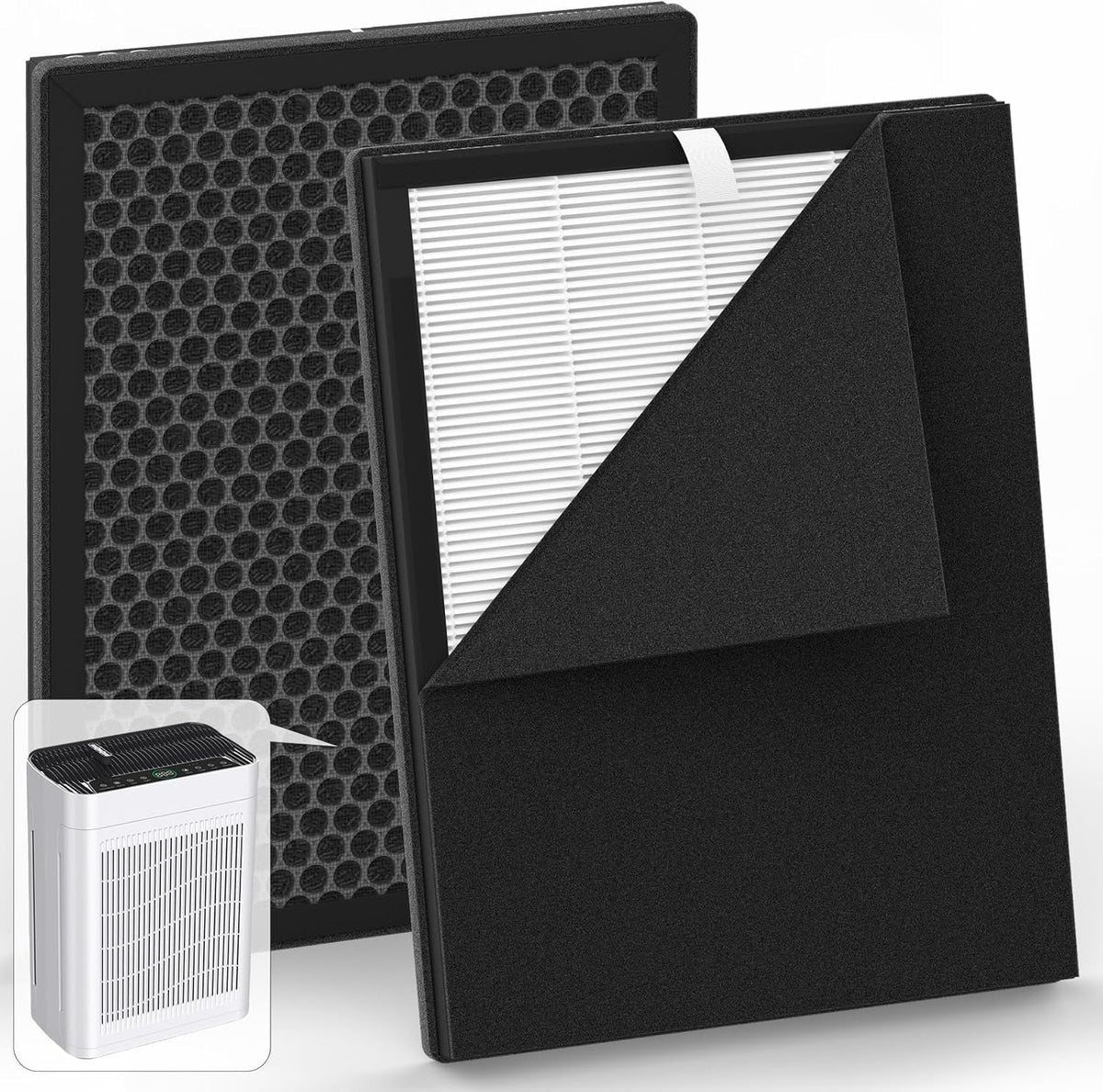 MK-AP01 Replacement Air Purifier Filter 2-Pack for TER Air, True HEPA, Activated Carbon, Washable Pre-Filter