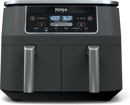 Ninja Foodi DZ201C 8-Qt Dual Basket Air Fryer, 6-in-1 Air Fry, Roast, Bake, Broil, Reheat & Dehydrate with DualZone Technology, Slate Grey