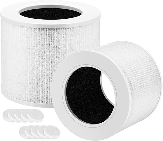 RF Activated Carbon Filter Compatible with LEVOIT Core Mini Air Purifier, 3-in-1 H13 HEPA, 2 Filters + 10 Aroma Pads (White)