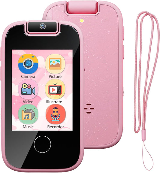 Kids Smart Phone Toy – 2.8" Touchscreen, Dual Cameras, MP3, 13 Games & Habit Tracker (Pink)