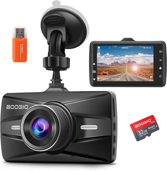 1080P FHD Dash Cam Front with 3" IPS Screen, 170° Wide Angle, G-Sensor, Parking Monitor, Loop Recording, Motion Detection, 32GB SD Card