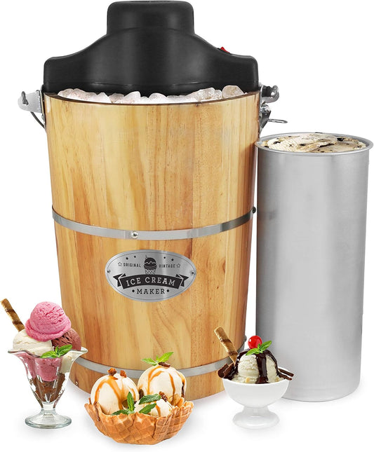 Elite Gourmet Old Fashioned 6 Quart Vintage Wood Bucket Electric Maker Machine