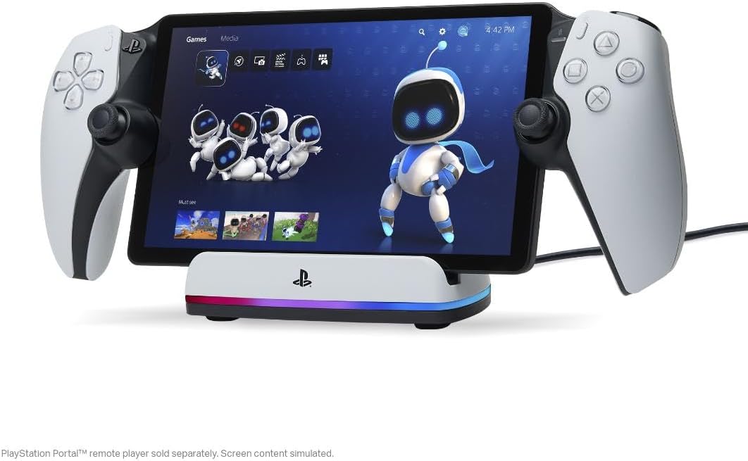 Charging Station for PlayStation Portal™ Remote Player with Lumectra™, RGB lighting, USB powered, magnetic charger, charge and display, weighted base, officially licensed