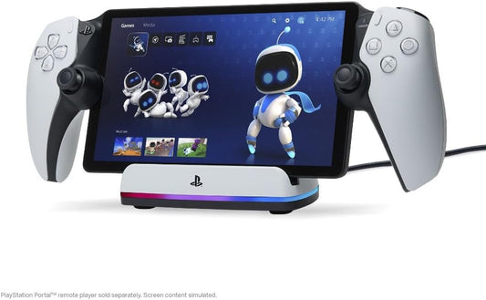 Charging Station for PlayStation Portal™ Remote Player with Lumectra™, RGB lighting, USB powered, magnetic charger, charge and display, weighted base, officially licensed