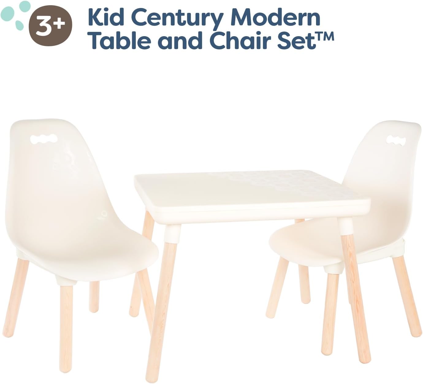 Table and Chair Set for Toddlers – 1 Craft Table & 2 Chairs, Natural Wooden Legs, Ivory, 3+ Years