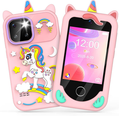 Kids Smart Phone Toy Pink for Girls 3-8 Years Old. Toddler Unicorn Gifts, Educational games, Dual cameras, MP3 Music Player, and touchscreen pretend play. Toddler Birthday Gifts