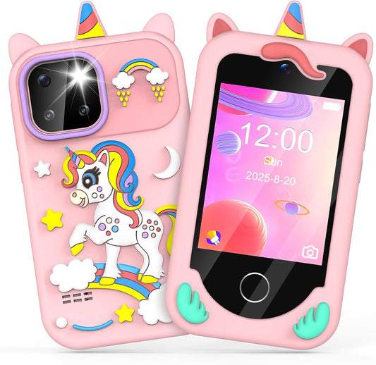 Kids Smart Phone Toy Pink for Girls 3-8 Years Old. Toddler Unicorn Gifts, Educational games, Dual cameras, MP3 Music Player, and touchscreen pretend play. Toddler Birthday Gifts