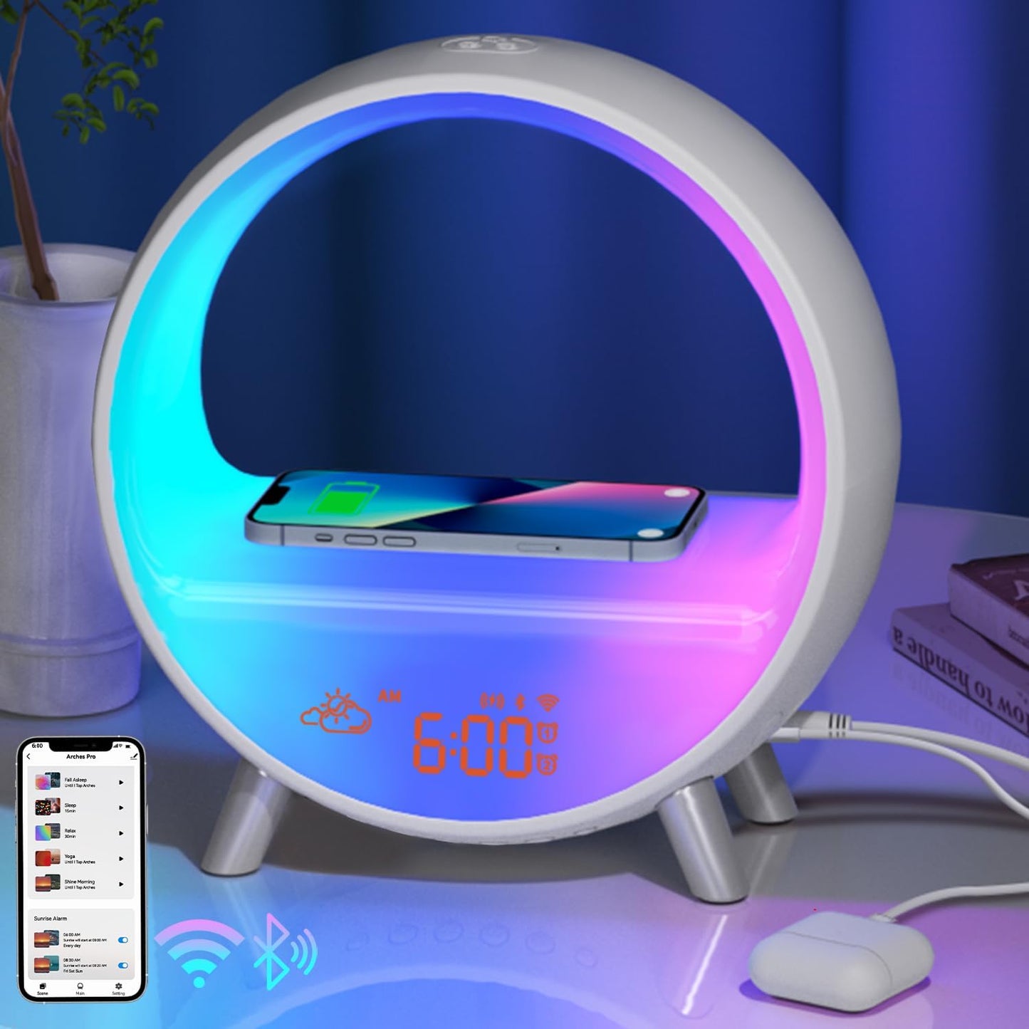 Sunrise Alarm Clock, Arches Wake Up Light - White Noise Machine, Bluetooth Speaker, Night Light - Alexa Compatible, Touch/Button/App Control