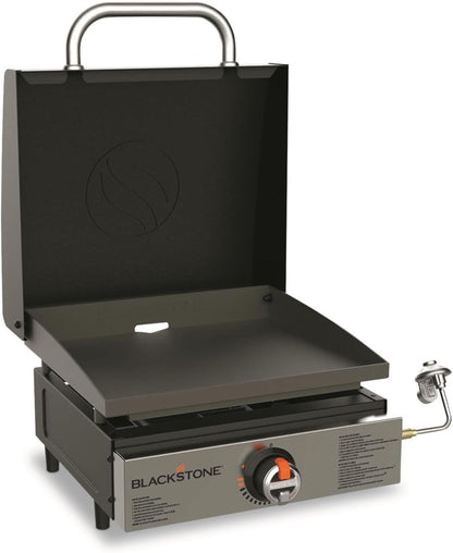 Blackstone 17" Portable Propane Gas Griddle, Stainless Steel Tabletop Flat Top Grill, 12,000 BTU Outdoor Camping BBQ Grill, Black