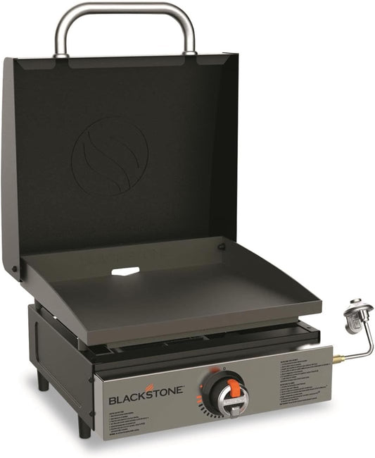 Blackstone 17" Portable Propane Gas Griddle, Stainless Steel Tabletop Flat Top Grill, 12,000 BTU Outdoor Camping BBQ Grill, Black