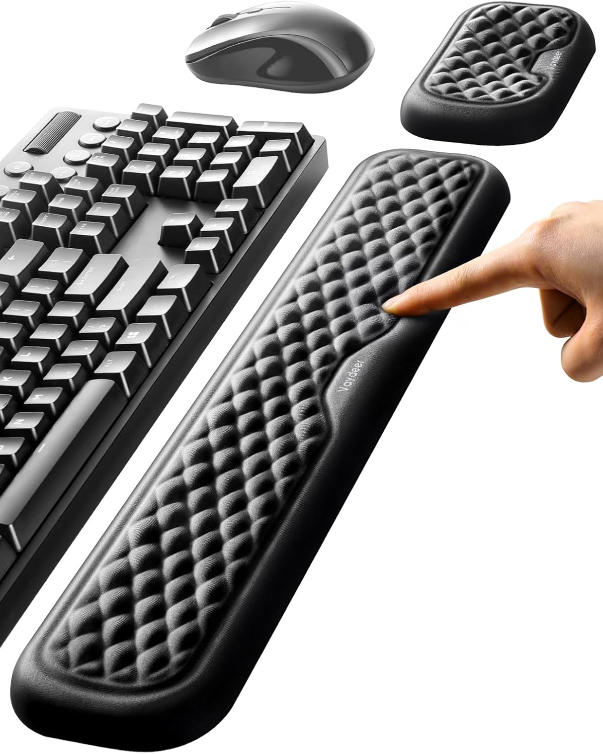 Keyboard and Mouse Wrist Rest Pad Set, Memory Foam Hand Rest Support for Office, Computer, Laptop, Typing – Large Set for Wrist Pain Relief (Black)