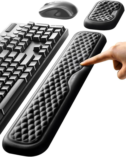 Keyboard and Mouse Wrist Rest Pad Set, Memory Foam Hand Rest Support for Office, Computer, Laptop, Typing – Large Set for Wrist Pain Relief (Black)