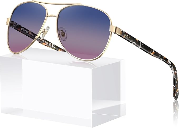 CARFIA Polarized Womens Sunglasses UV Protection Classic Pilot Sun Glasses Nickel-free Safety Metal Frame CA3216 Two Tone Lens