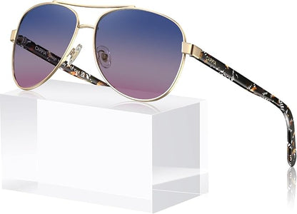 CARFIA Polarized Womens Sunglasses UV Protection Classic Pilot Sun Glasses Nickel-free Safety Metal Frame CA3216 Two Tone Lens