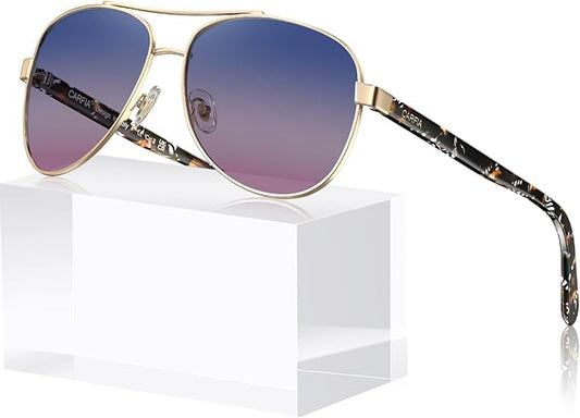 CARFIA Polarized Womens Sunglasses UV Protection Classic Pilot Sun Glasses Nickel-free Safety Metal Frame CA3216 Two Tone Lens