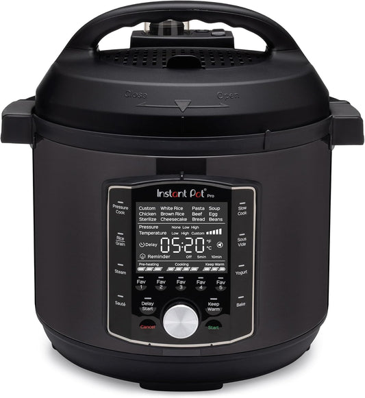 Instant Pot Pro 10-in-1 Pressure Cooker, Slow Cooker, Rice/Grain Cooker, Steamer, Sauté, Sous Vide, Yogurt Maker, Sterilizer, and Warmer, Includes App With Over 800 Recipes, Black, 6 Quart