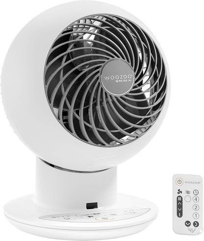 WOOZOO Desk Fan with Remote, Oscillating Table Air Circulator, 5 Speeds, 82ft Max Air Distance, Adjustable Tilt, Low Noise Motor, Small Fan for Bedroom, Office, Dorm, White