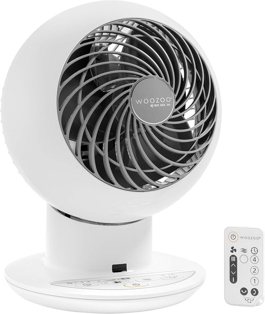 WOOZOO Desk Fan with Remote, Oscillating Table Air Circulator, 5 Speeds, 82ft Max Air Distance, Adjustable Tilt, Low Noise Motor, Small Fan for Bedroom, Office, Dorm, White