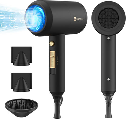 Professional 1800W Ionic Hair Dryer with Diffuser & Concentrators - Black & Gold