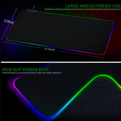 RGB Gaming Mouse Pad with 14 light modes, USB Ports, Anti-Slip Rubber Base, and Computer Keyboard Mat (31.5x 11.8")