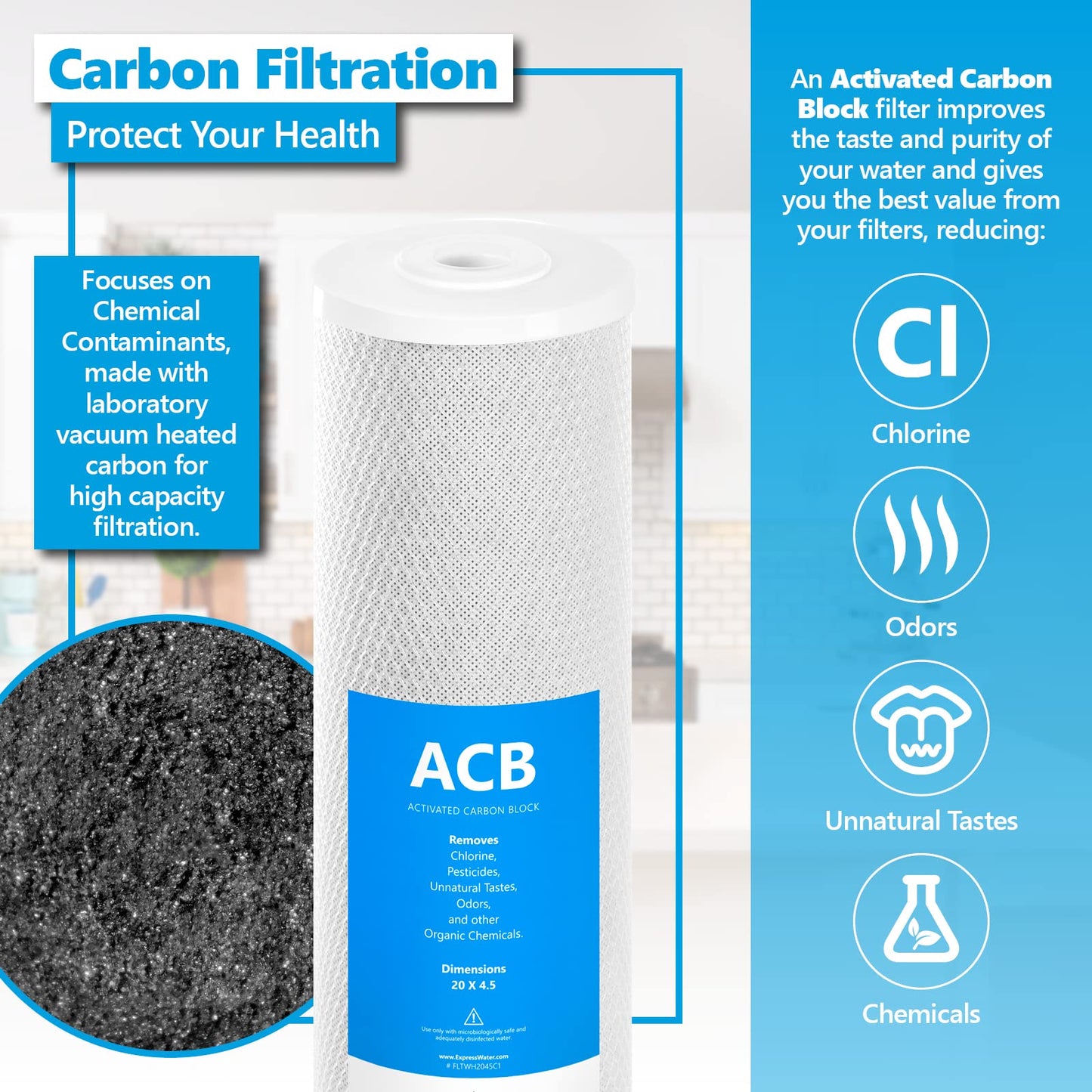 Express Water Whole House Heavy Metal Water Filter Set - Sediment, Carbon Block, KDF - 5 Micron - 4.5" x 20" inch