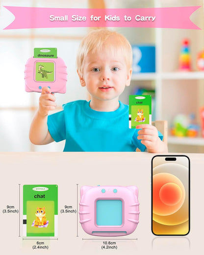 French Talking Flash Cards for Kids, Toddlers Ages 2-6, ABC/Numbers/Colors/Shapes Starter Set, 112 Cards with 224 Sight Words – Perfect Christmas and Birthday Gifts (Pink).