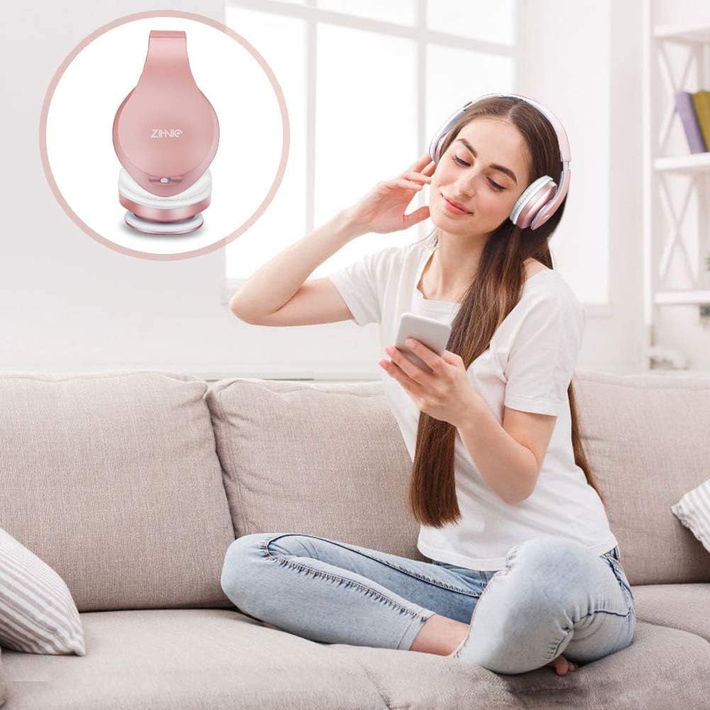 ZIHNIC Foldable Bluetooth Over-Ear Headphones: Wireless & Wired Stereo Headset with Micro SD/TF, FM - Ultra-Soft Earmuffs, Lightweight, Perfect for All-Day Wear (ROSE GOLD)