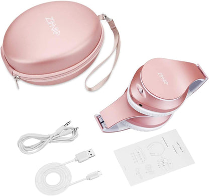 ZIHNIC Foldable Bluetooth Over-Ear Headphones: Wireless & Wired Stereo Headset with Micro SD/TF, FM - Ultra-Soft Earmuffs, Lightweight, Perfect for All-Day Wear (ROSE GOLD)