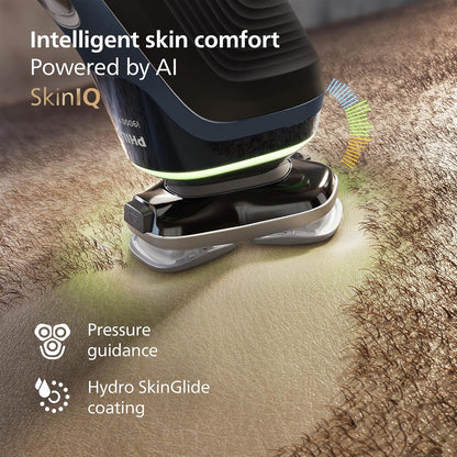 Philips i9000 Prestige Electric Shaver, Mystic Blue | SkinIQ Comfort, Wet or Dry Use, 360° Dual SteelPrecision Blades, Quick Clean Pod, Includes Travel Case, XP9201/20