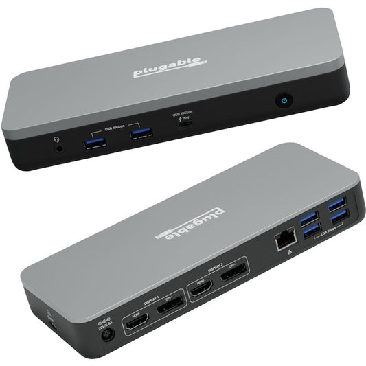 Plugable 12-in-1 Dual 4K USB C Docking Station, Works with Chromebook Certified, 60W Charging Dock, Compatible with ChromeOS and Windows, 2X HDMI, 2X DisplayPort, 1x Ethernet, 1x USB-C, 6X USB, Audio
