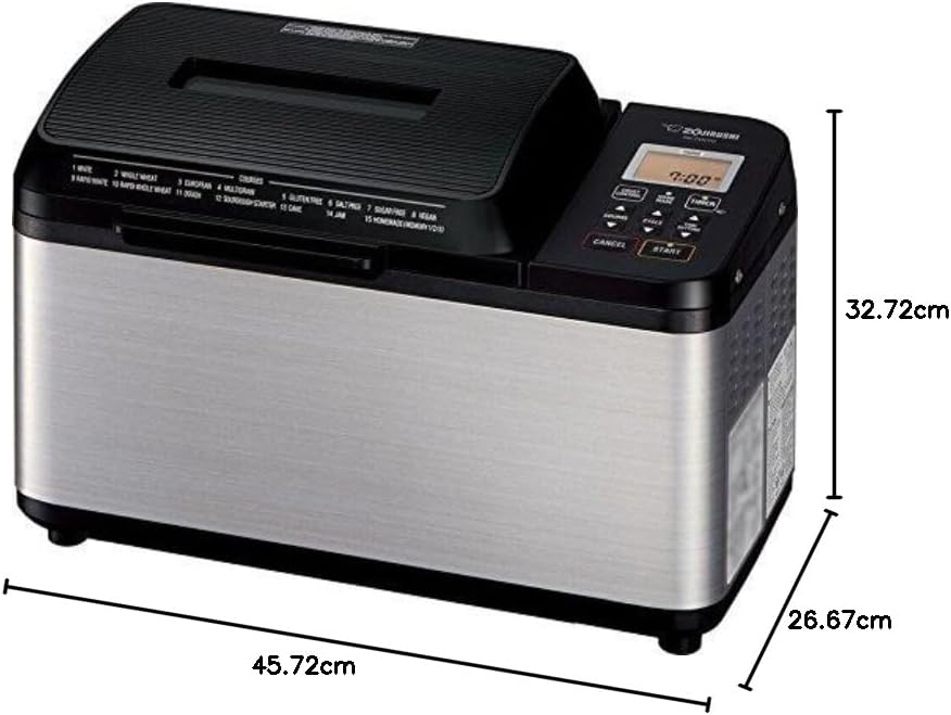 ZOJI BB-PDC20BA Home Bakery Virtuoso Plus Breadmaker, 2 lb. loaf of bread, Stainless Steel / Black