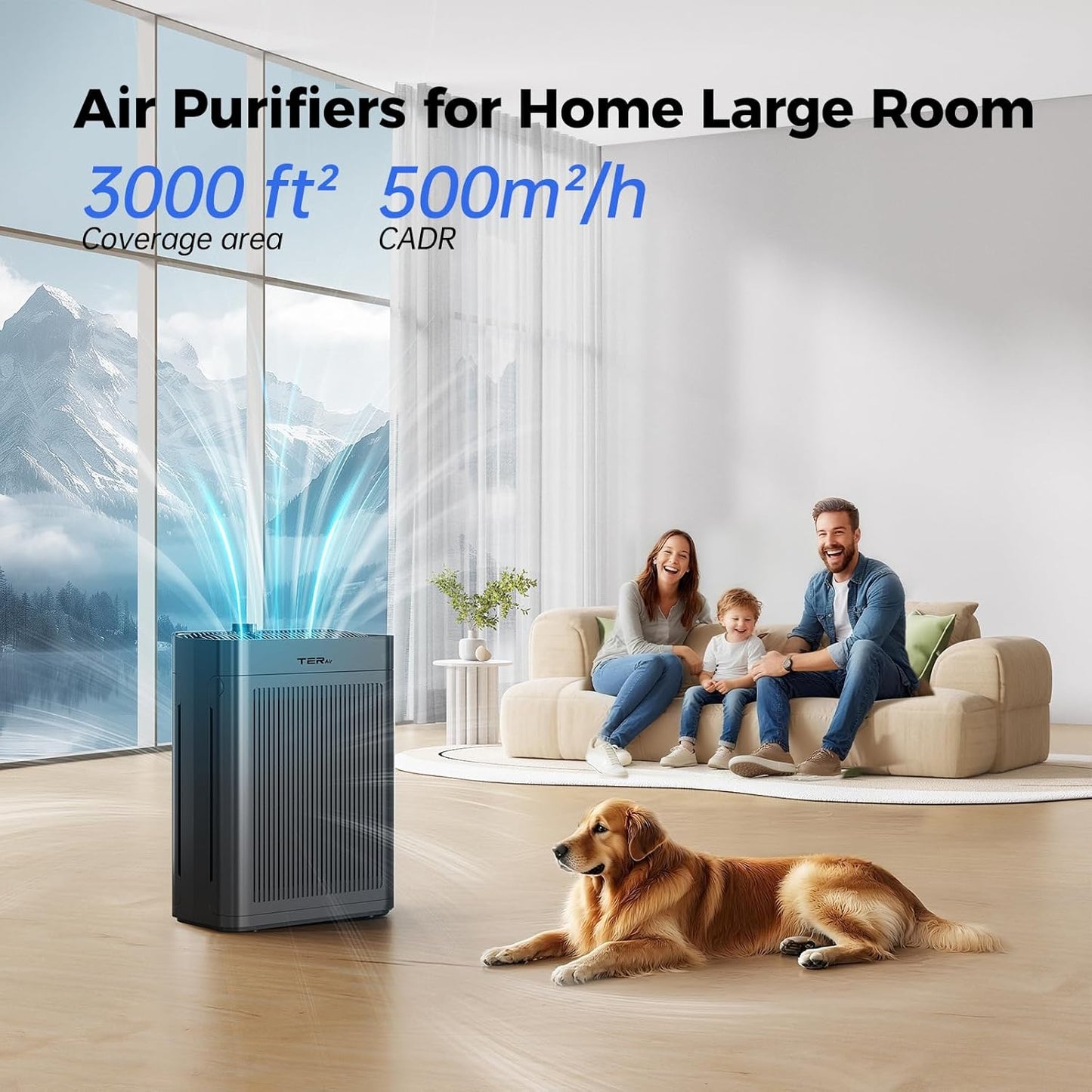 Air Purifier MK-AP01 for Large Rooms up to 3000 sq ft, H13 HEPA, PM2.5 Sensor, Dual Air Intake, Washable Filter, Ultra-Quiet 22dB for Pets, Smoke & Allergies