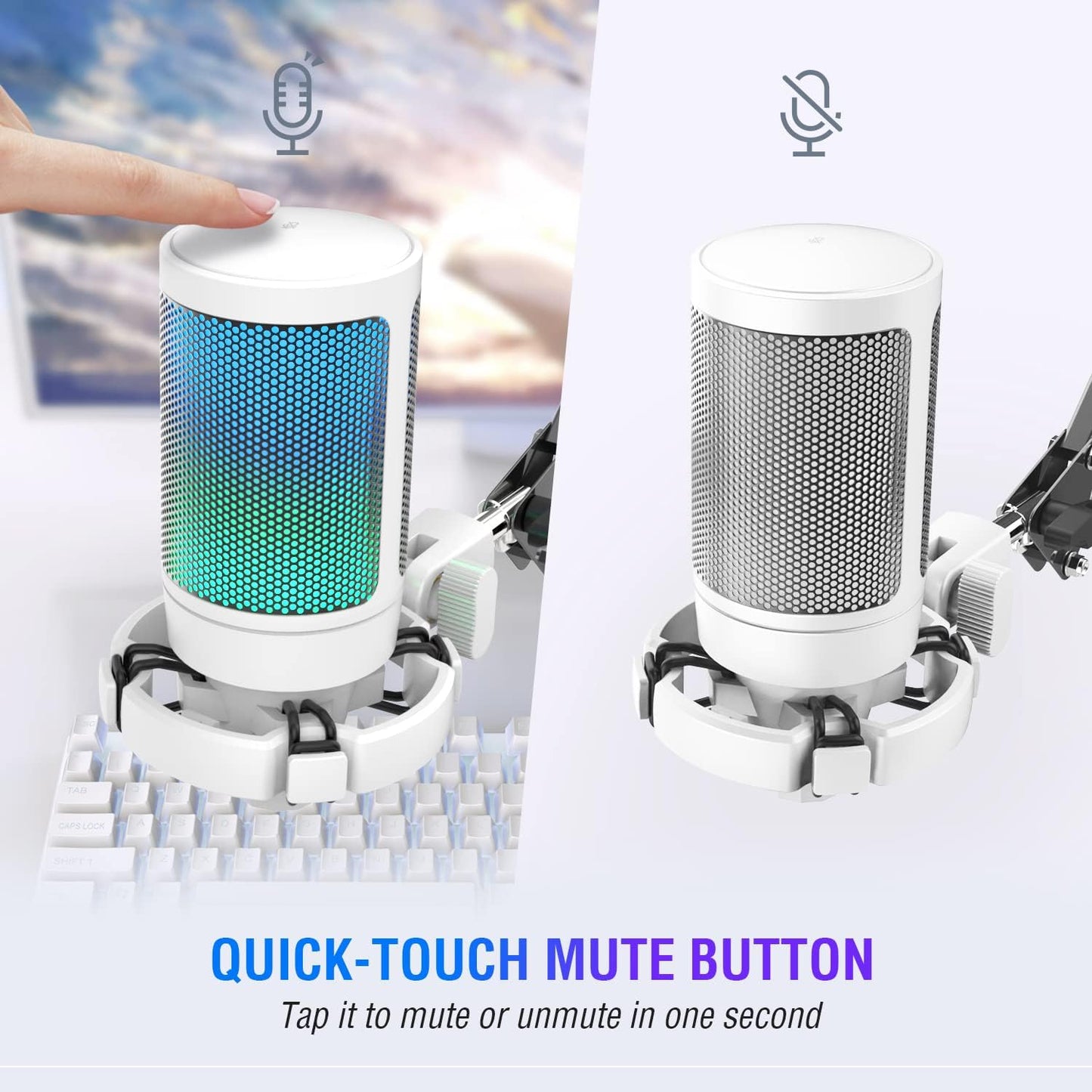 Fifine RGB Gaming USB Microphone Kit – Cardioid Condenser Mic with Boom Arm, Mute Button & Shock Mount for Streaming, PC, PS5, YouTube, Music Recording