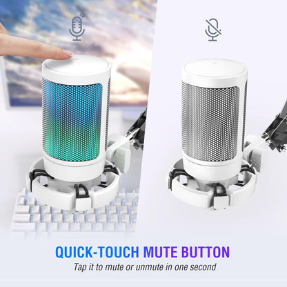 Fifine RGB Gaming USB Microphone Kit – Cardioid Condenser Mic with Boom Arm, Mute Button & Shock Mount for Streaming, PC, PS5, YouTube, Music Recording