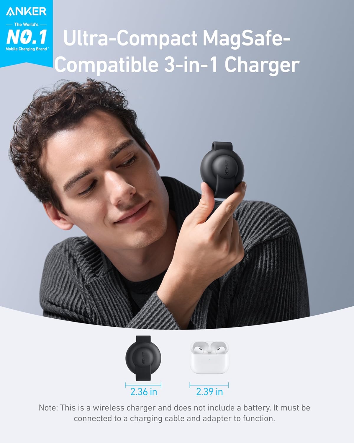 Anker MagSafe Compatible MagGo UFO 3-in-1, 15W Qi2 Certified, Foldable Travel Charging Pad, for iPhone 17/16/15/14, AirPods, Apple Watch