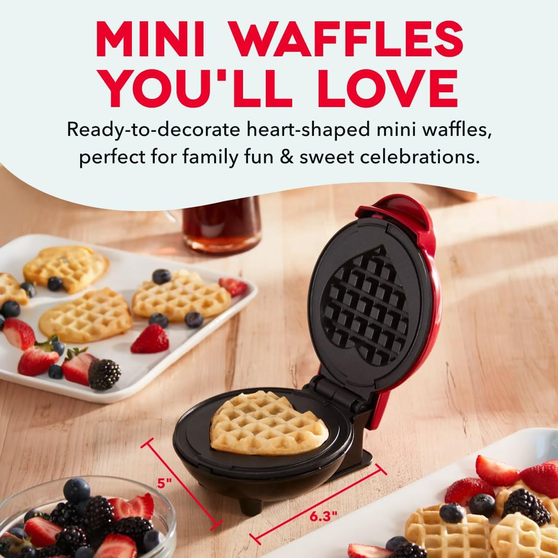 Dash Heart Mini Waffle Maker - Red