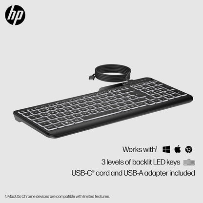 HP 400 Backlit Wired Keyboard – Warm White LED, Slim, Spill-Resistant