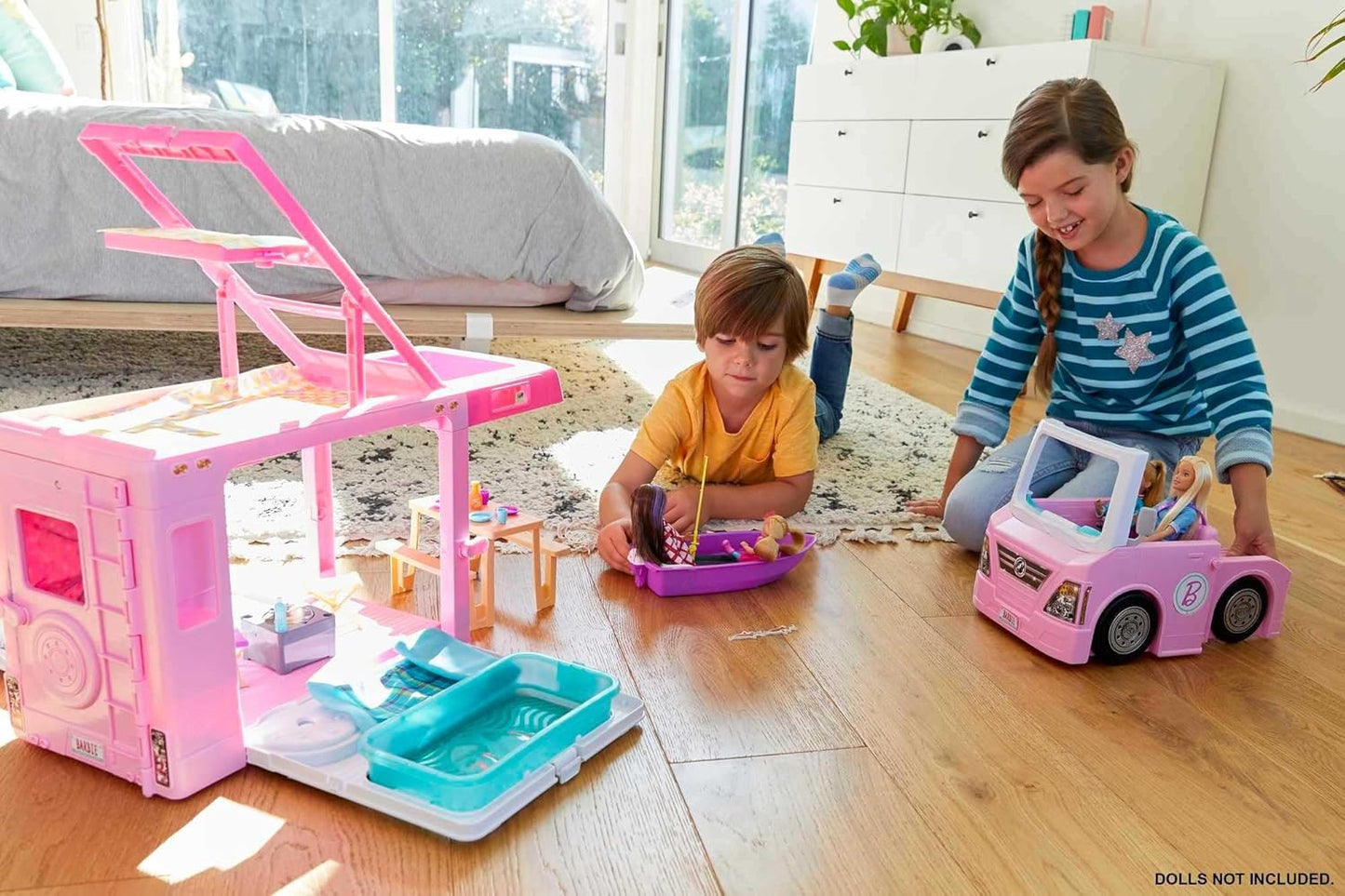 Barbie 3-in-1 DreamCamper Vehicle, approx. 3-ft, Transforming Camper with Pool, Truck, Boat and 60 Accessories, Great Toy for 3 to 7 Year Olds