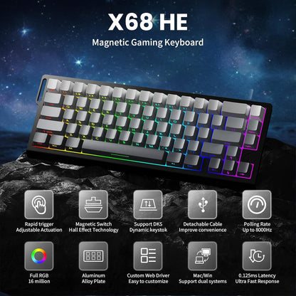 X68 HE 8000Hz Rapid Trigger Magnetic Gaming Keyboard – 0.01mm RT, RGB, 60% - Moonlight