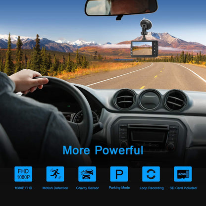 1080P FHD Dash Cam Front with 3" IPS Screen, 170° Wide Angle, G-Sensor, Parking Monitor, Loop Recording, Motion Detection, 32GB SD Card