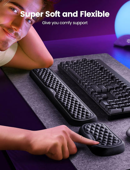 Keyboard and Mouse Wrist Rest Pad Set, Memory Foam Hand Rest Support for Office, Computer, Laptop, Typing – Large Set for Wrist Pain Relief (Black)