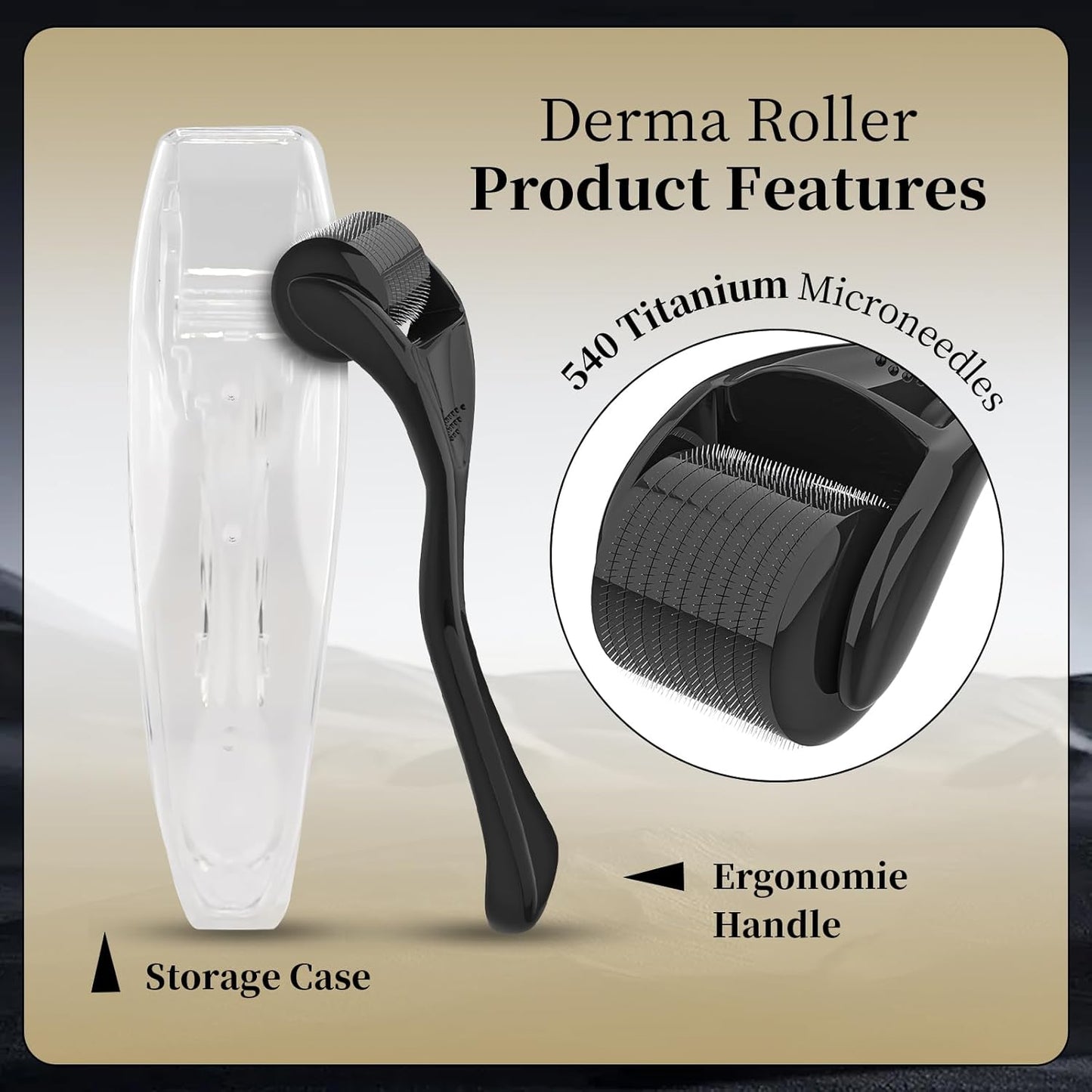 Titanium Microneedle Derma Roller – 0.5MM for Face, Beard & Skincare – Professional Micro Needling Tool for Men & Women with Storage Case