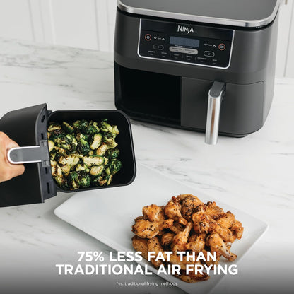 Ninja Foodi DZ201C 8-Qt Dual Basket Air Fryer, 6-in-1 Air Fry, Roast, Bake, Broil, Reheat & Dehydrate with DualZone Technology, Slate Grey