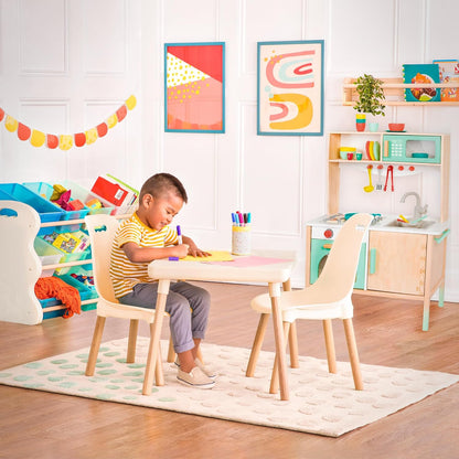 Table and Chair Set for Toddlers – 1 Craft Table & 2 Chairs, Natural Wooden Legs, Ivory, 3+ Years